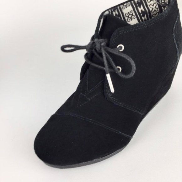 Toms Desert Wedge Black Suede Lace Up Ankle Boots 8.5 - Picture 10 of 16